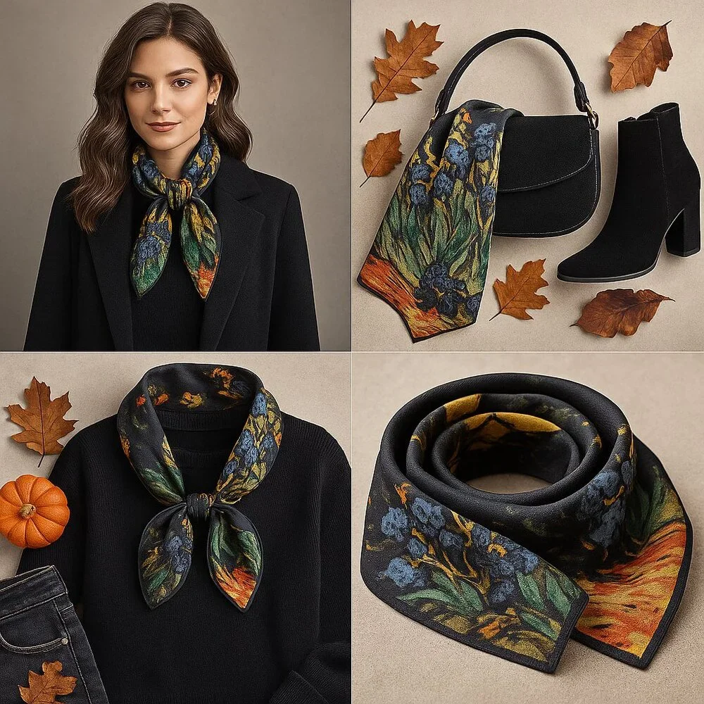 Van Gogh “Irises” 100% Silk Scarf – Art to Wear Boutique Luxury